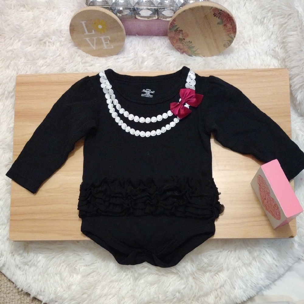 Little Treasures 6-9 Months Black Onesie With Tutu and Purple Bow